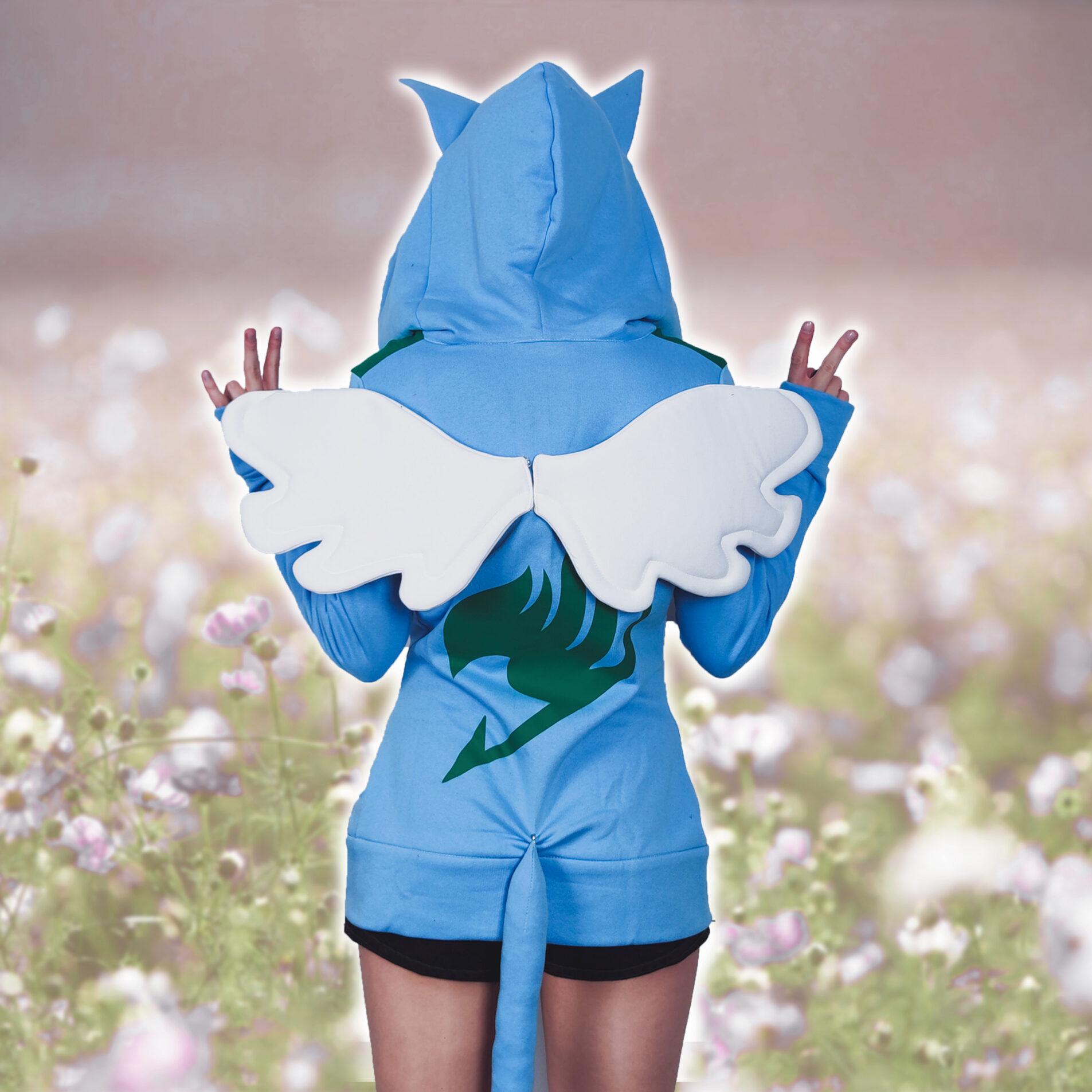 blue happy cat hoodie with cat ears