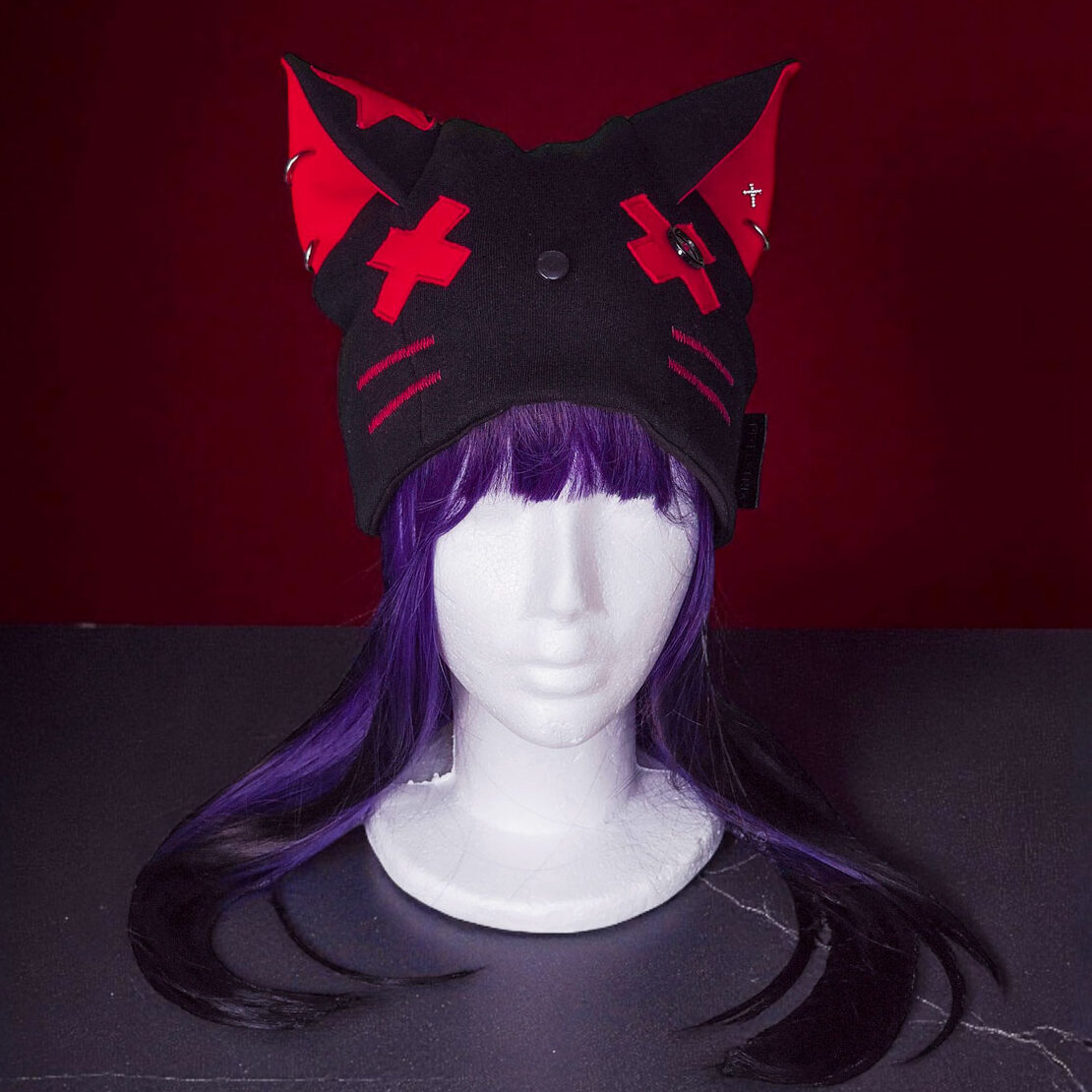 Czapka z uszami - Kotek Emo - czerwony