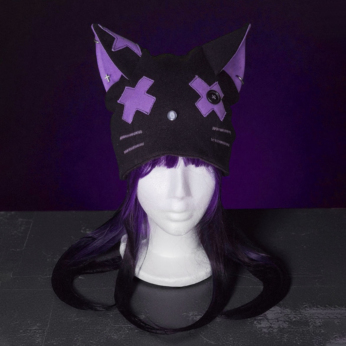 Czapka z uszami - Kotek Emo - fioletowa