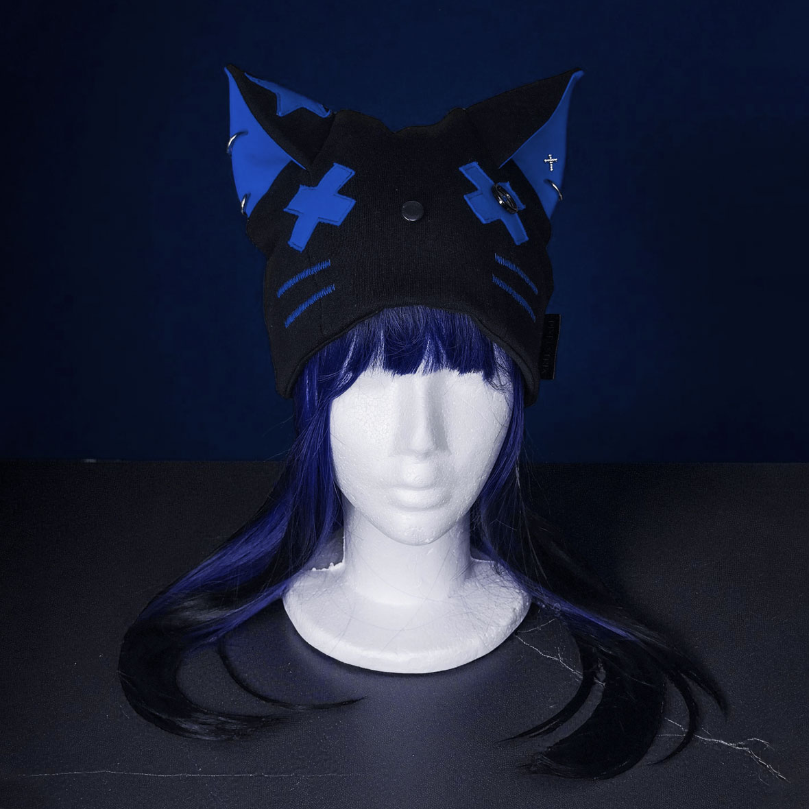 Czapka z uszami - Kotek Emo - niebieska