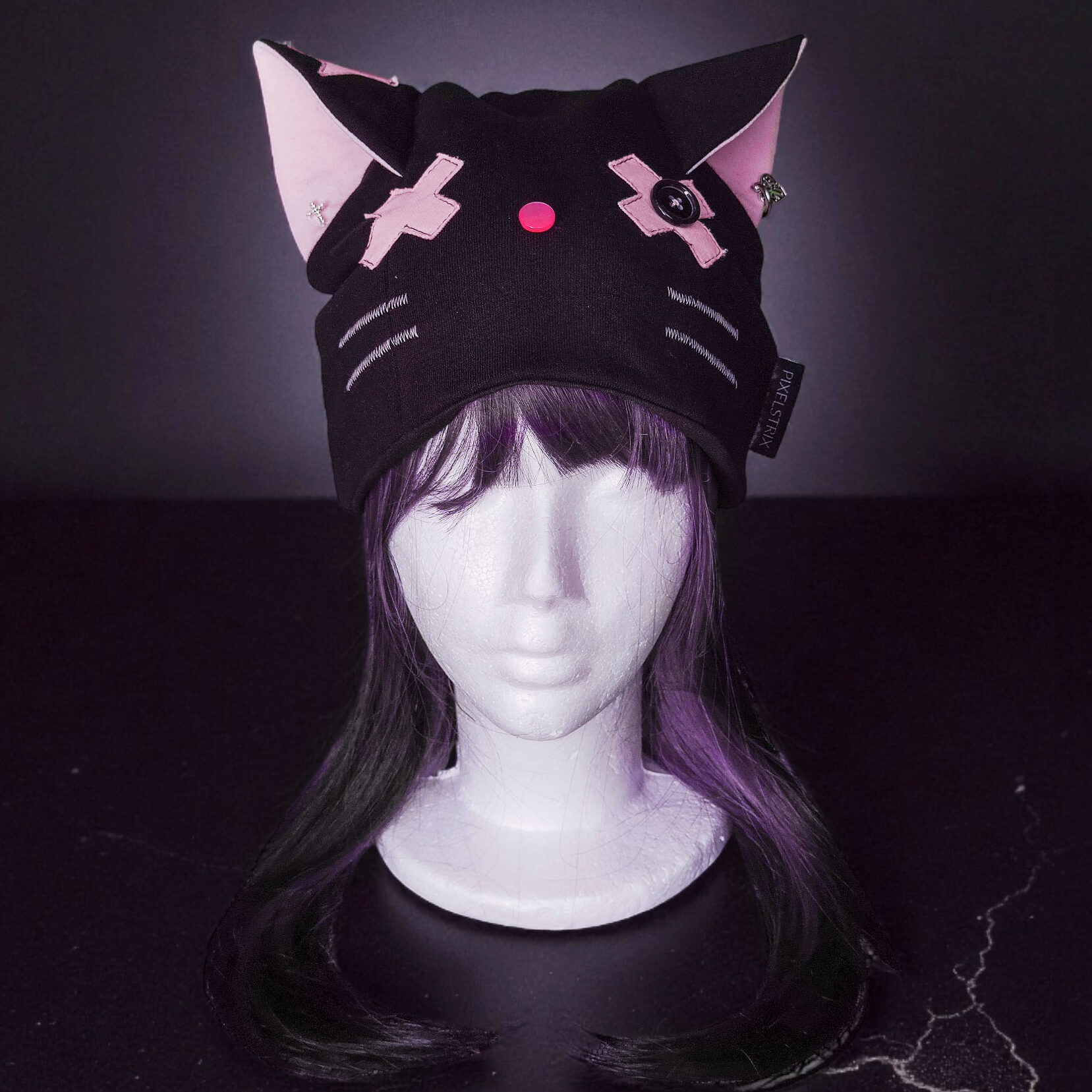 Czapka z uszami - Kotek Emo - pastelowy róż