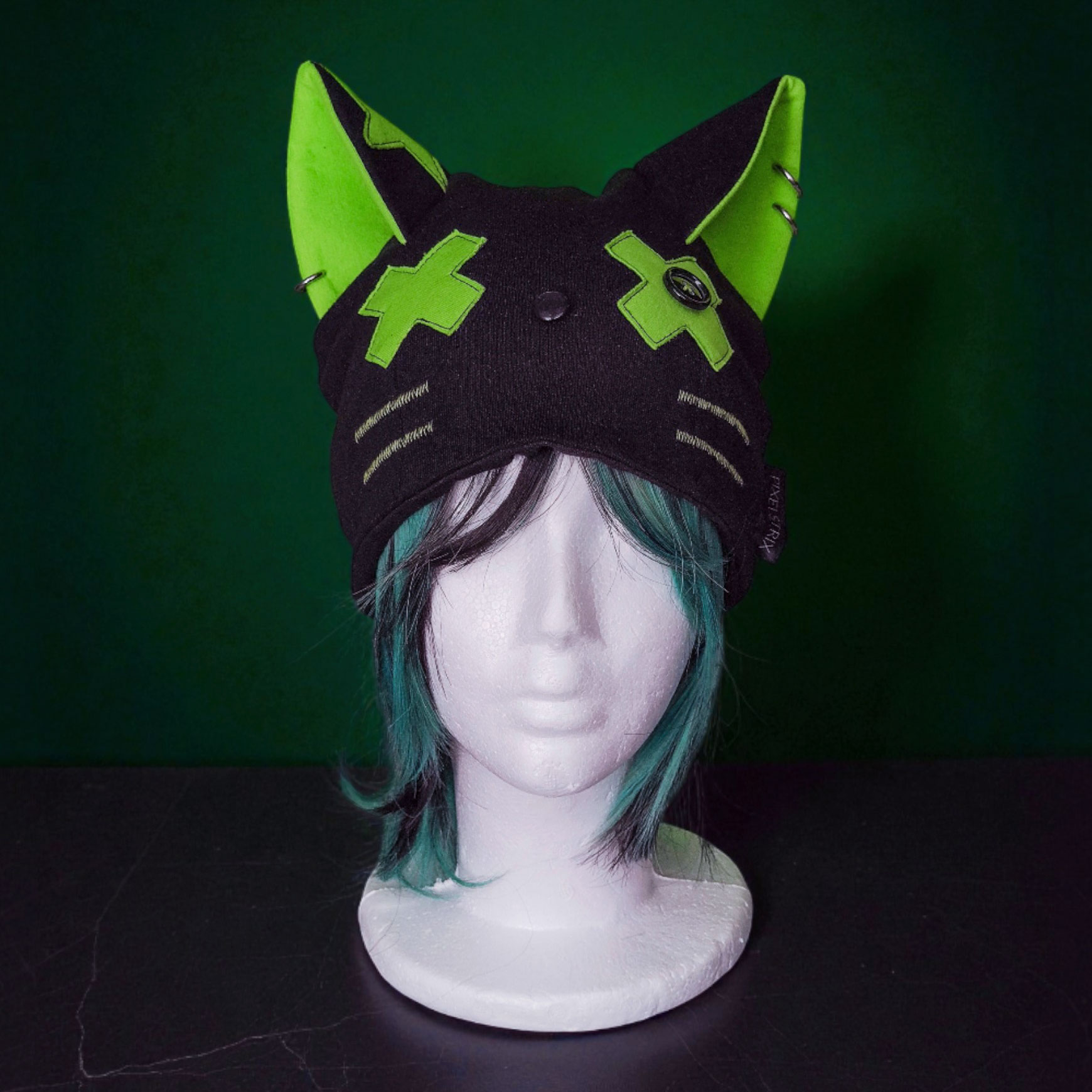 Czapka z uszami - Kotek Emo - zielona